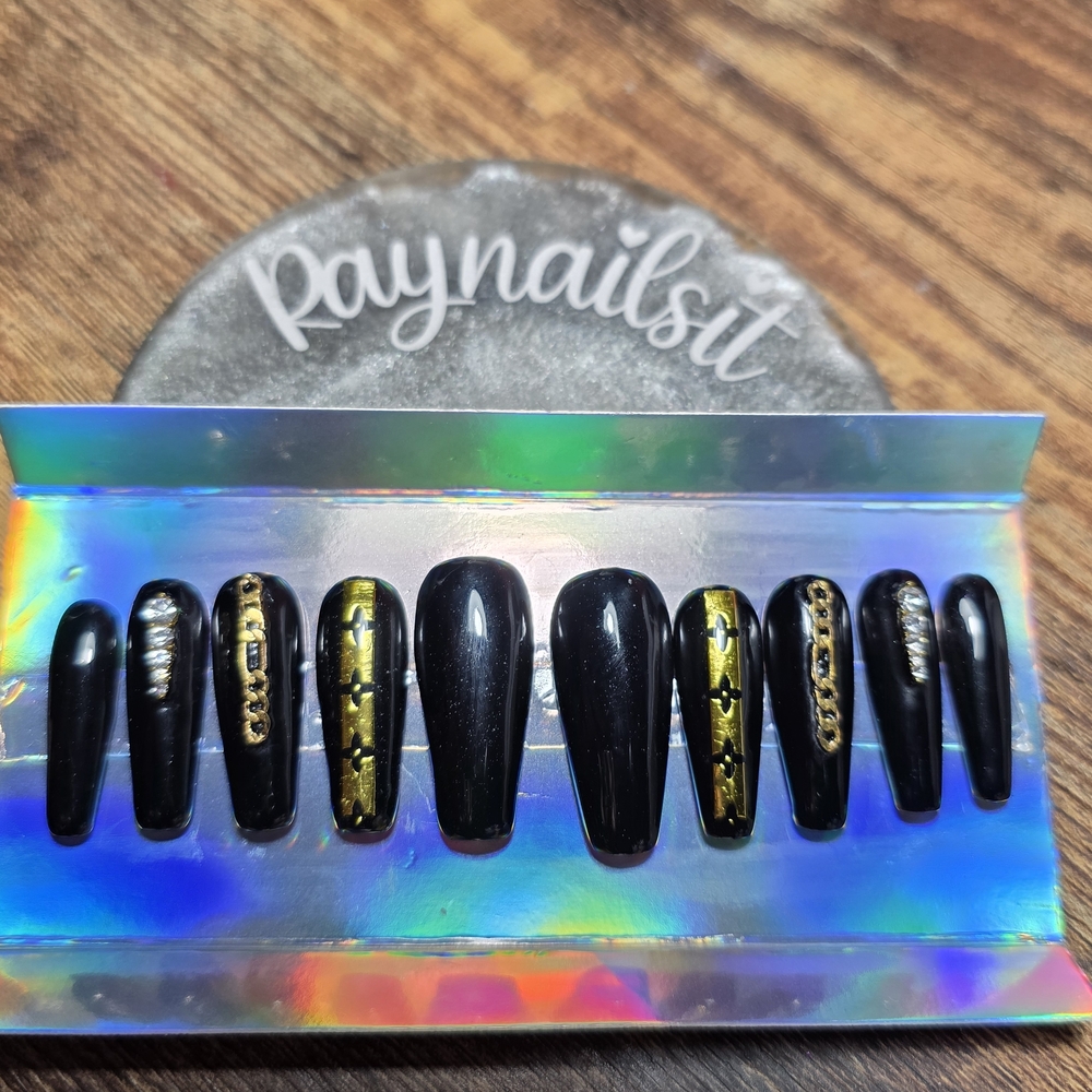 Black and Gold Press-On Nails